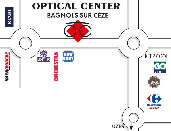 Gedetailleerd plan om toegang te krijgen tot Opticien BAGNOLS SUR CÈZE Optical Center