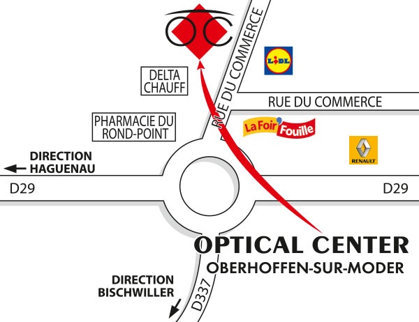 Mapa detallado de acceso Opticien OBERHOFFEN-SUR-MODER Optical Center