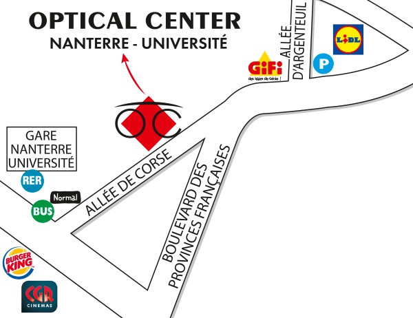 Mapa detallado de acceso Opticien NANTERRE - UNIVERSITE Optical Center