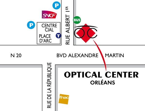 Mapa detallado de acceso Opticien ORLÉANS Optical Center