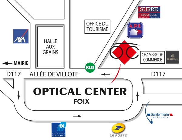 Mapa detallado de acceso Opticien FOIX Optical Center