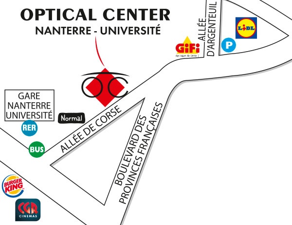 Mapa detallado de acceso Opticien NANTERRE - UNIVERSITE Optical Center