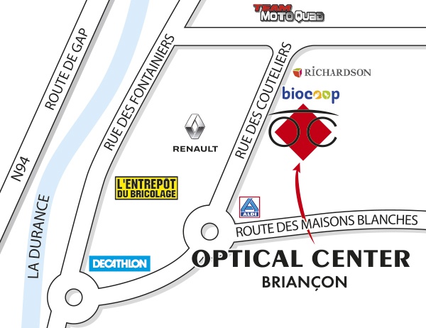Mapa detallado de acceso Opticien BRIANÇON Optical Center