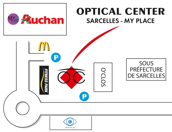 Gedetailleerd plan om toegang te krijgen tot Opticien SARCELLES- MY PLACE Optical Center
