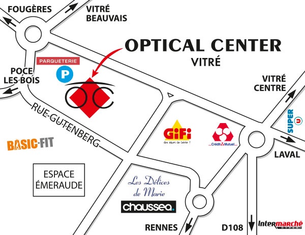 Mapa detallado de acceso Opticien VITRÉ Optical Center
