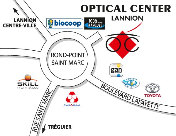 Mapa detallado de acceso Opticien LANNION Optical Center