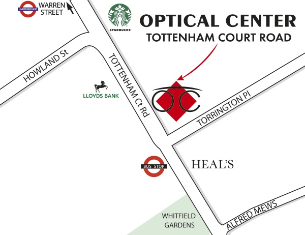 Gedetailleerd plan om toegang te krijgen tot Optical Center TOTTENHAM COURT ROAD