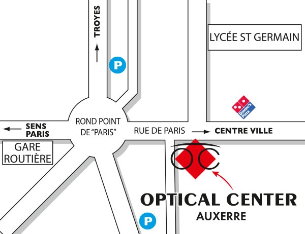 Gedetailleerd plan om toegang te krijgen tot Opticien AUXERRE Optical Center