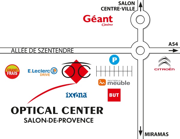 Gedetailleerd plan om toegang te krijgen tot Opticien SALON-DE-PROVENCE Optical Center