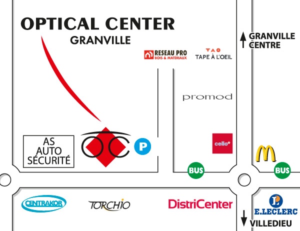 Mapa detallado de acceso Opticien GRANVILLE Optical Center