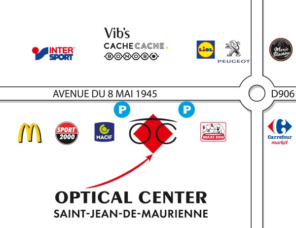 detaillierter plan für den zugang zu Opticien SAINT-JEAN-DE-MAURIENNE Optical Center