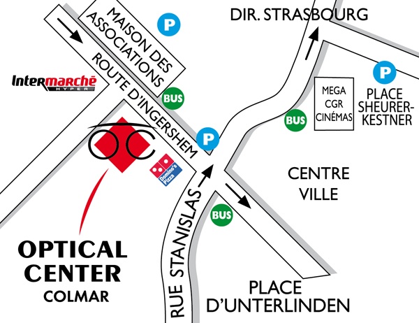 Mapa detallado de acceso Opticien COLMAR Optical Center