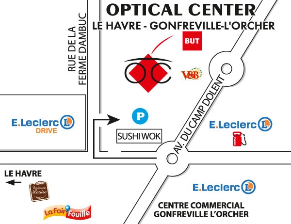 Mapa detallado de acceso Opticien LE HAVRE - GONFREVILLE L'ORCHER Optical Center