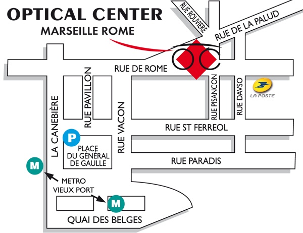 Mapa detallado de acceso Opticien MARSEILLE - ROME Optical Center