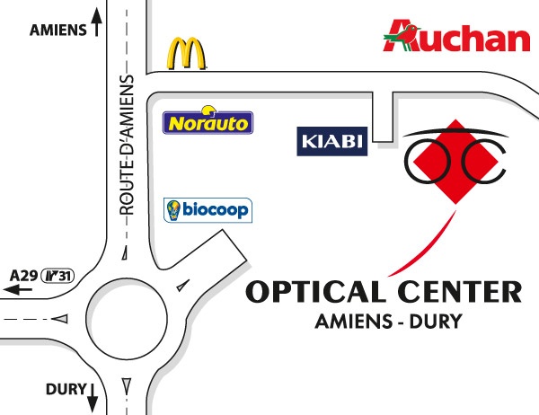 Mapa detallado de acceso Opticien AMIENS - DURY Optical Center