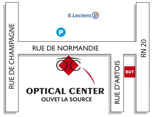 Mapa detallado de acceso Opticien OLIVET - LA SOURCE Optical Center