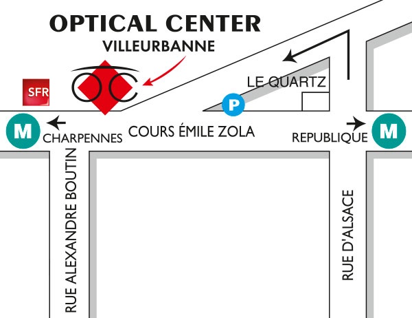 Plan detaillé pour accéder à Opticien VILLEURBANNE Optical Center