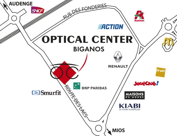 Mapa detallado de acceso Opticien BIGANOS Optical Center