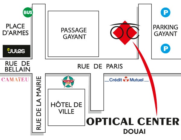 Mapa detallado de acceso Opticien DOUAI Optical Center