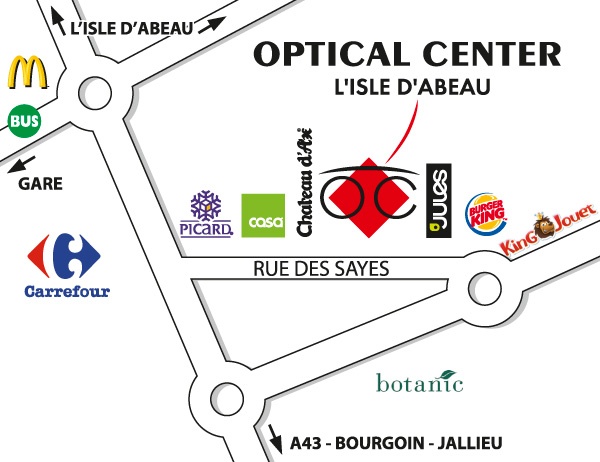 Gedetailleerd plan om toegang te krijgen tot Opticien L'ISLE D'ABEAU Optical Center