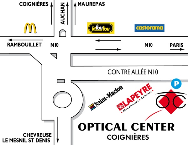 Mapa detallado de acceso Opticien COIGNIÈRES Optical Center