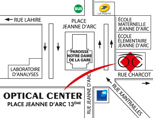 Mapa detallado de acceso Opticien PARIS 13ÈME - PLACE JEANNE D'ARC Optical Center