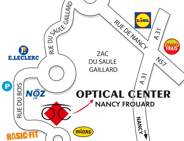 Gedetailleerd plan om toegang te krijgen tot Opticien NANCY - FROUARD Optical Center