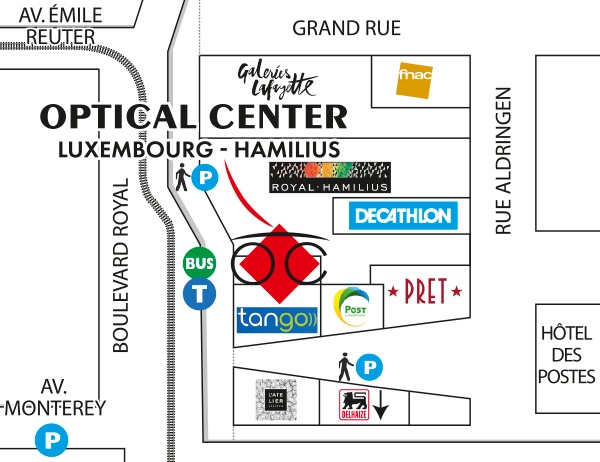 detaillierter plan für den zugang zu Opticien LUXEMBOURG - HAMILIUS Optical Center