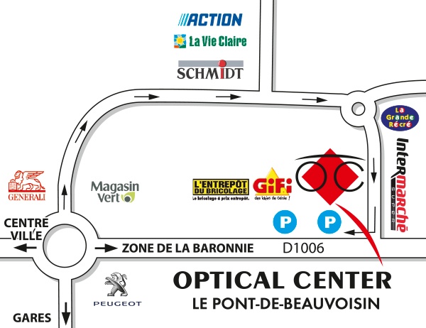 Mapa detallado de acceso Opticien LE PONT-DE-BEAUVOISIN - Optical Center