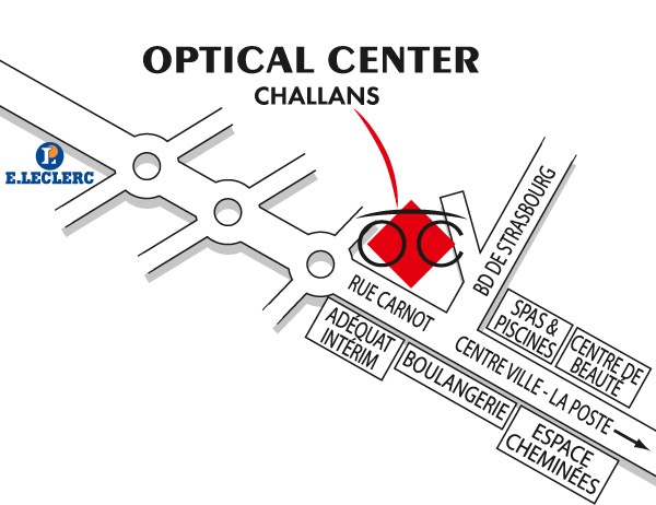 Mapa detallado de acceso Optical Center CHALLANS