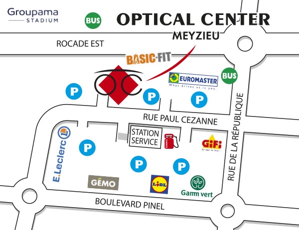 Mapa detallado de acceso Audioprothésiste MEYZIEU Optical Center