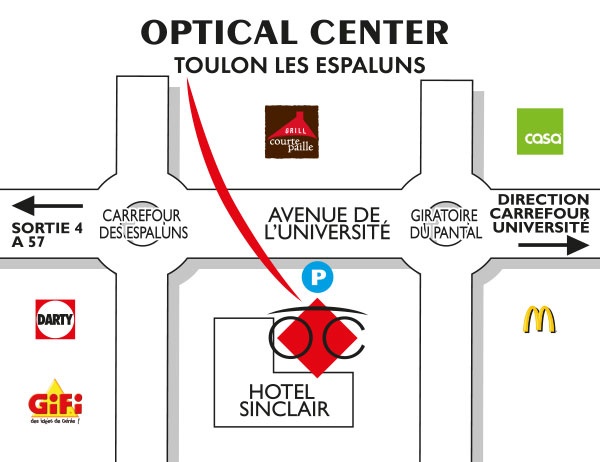 Plan detaillé pour accéder à Audioprothésiste TOULON-LES ESPALUNS Optical Center
