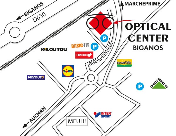 Mapa detallado de acceso Audioprothésiste BIGANOS Optical Center