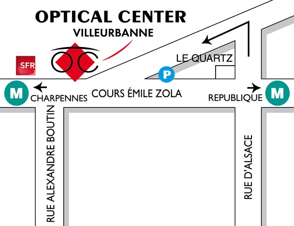 Detailed map to access to Audioprothésiste VILLEURBANNE Optical Center