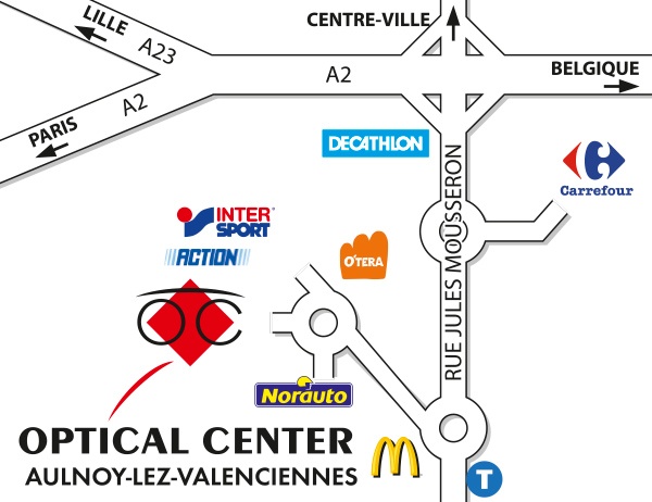 Detailed map to access to Audioprothésiste AULNOY-LEZ-VALENCIENNES Optical Center