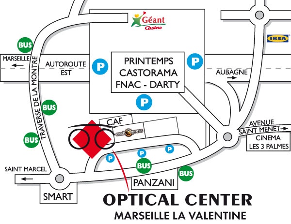 Detailed map to access to Audioprothésiste  MARSEILLE - LA VALENTINE Optical Center
