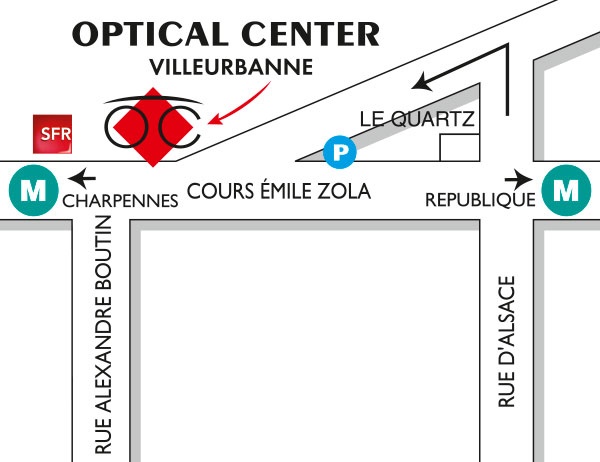 Plan detaillé pour accéder à Audioprothésiste VILLEURBANNE Optical Center