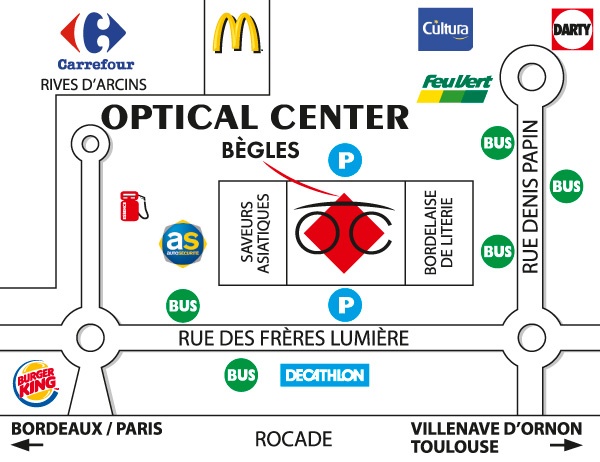 Detailed map to access to Audioprothésiste BÈGLES Optical Center