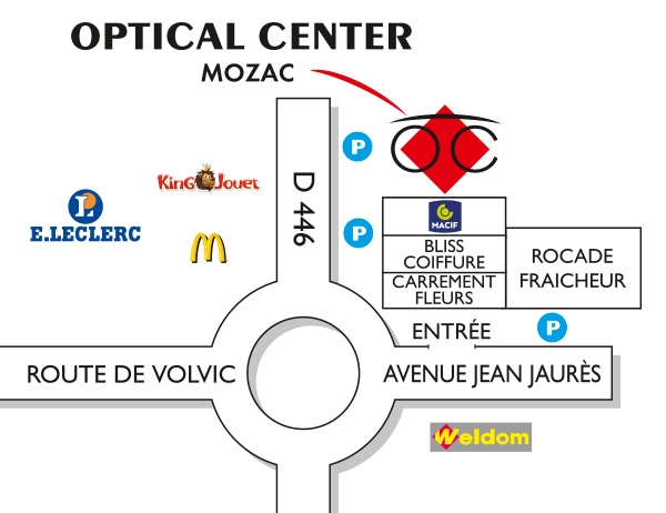 Plan detaillé pour accéder à Audioprothésiste MOZAC Optical Center