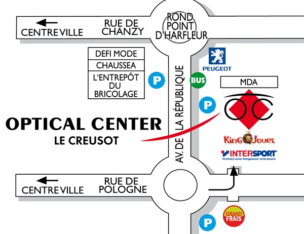 Mapa detallado de acceso Audioprothésiste LE CREUSOT Optical Center