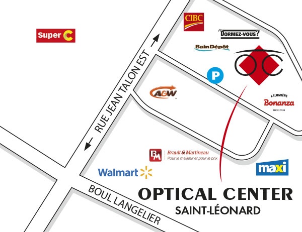 Plan detaillé pour accéder à Optical Center SAINT-LÉONARD
