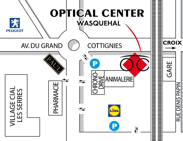 Mapa detallado de acceso Audioprothésiste WASQUEHAL Optical Center