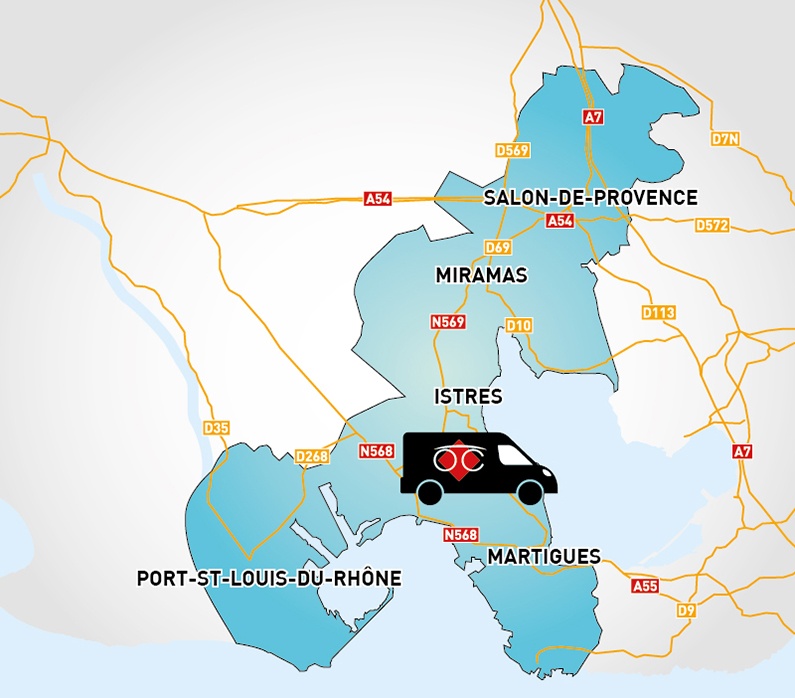 Detailed map to access to Optical Center OC MOBILE MARTIGUES