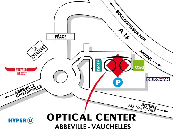 Mapa detallado de acceso Audioprothésiste ABBEVILLE - VAUCHELLES Optical Center