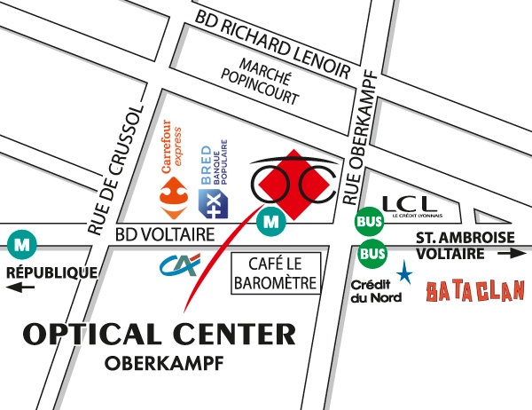 Plan detaillé pour accéder à Audioprothésiste PARIS Oberkampf 11EME Optical Center