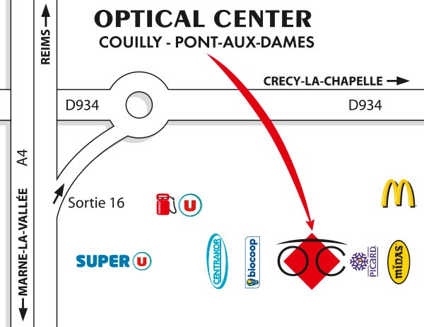 Mapa detallado de acceso Audioprothésiste  COUILLY-PONT-AUX-DAMES Optical Center