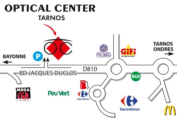 Plan detaillé pour accéder à Audioprothésiste TARNOS Optical Center