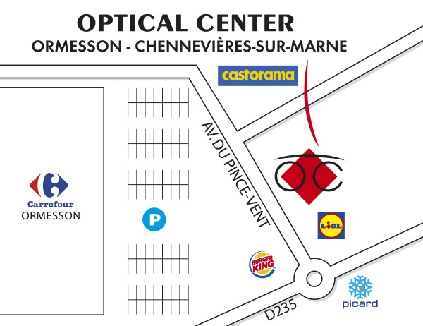 Plan detaillé pour accéder à Audioprothésiste ORMESSON-CHENNEVIÈRES-SUR-MARNE Optical Center