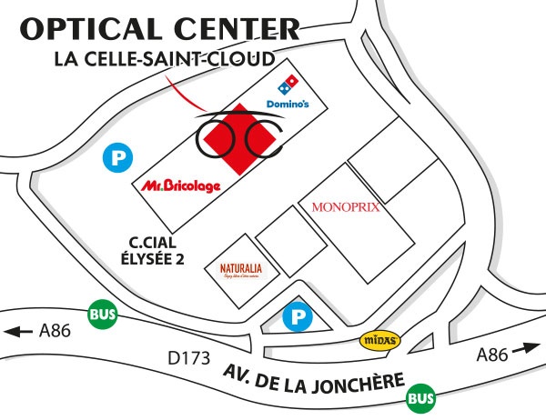 Mapa detallado de acceso Audioprothésiste LA CELLE-SAINT-CLOUD Optical Center