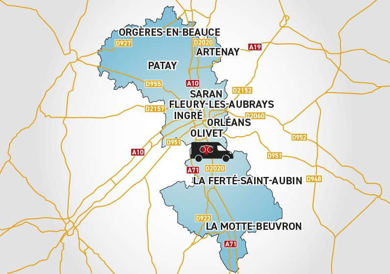 Detailed map to access to Optical Center OC MOBILE ORLÉANS